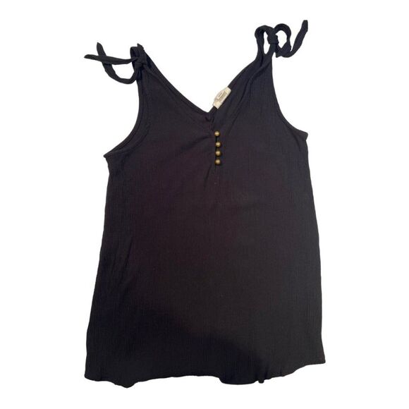 a.n.a Tank Flowy Tie Shoulder Halter Top V-Neck V-Back Basic Shirt Black XS - Picture 7 of 12